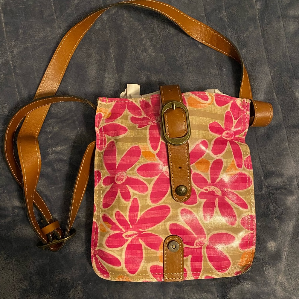 Floral Pink and Brown Crossbody Bag
